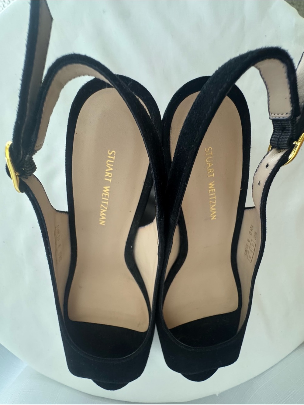 Stuart Weitzman Black Suede Slingback Platform Wedge Sandals 7B